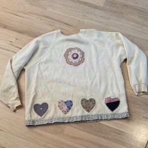 Vintage-Handmade-Cottagecore Quilted Heart Floral Crewneck Sweatshirt-XL